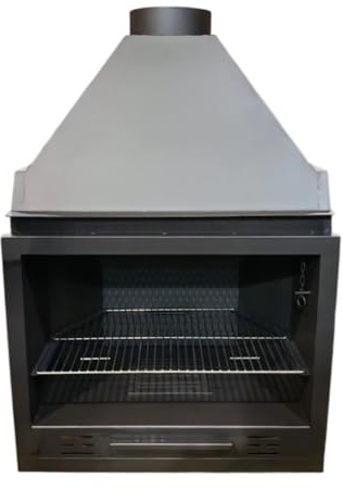 MF - Barbacoa de Leña para Interior Modelo B80 de 88 x 53 x 130,5 cm en Acero con Rejilla de Hierro Fundido, Parrilla de Asado, Control de Tiro y Pintura Negra Anticalórica