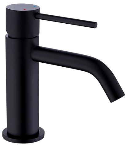 Friota Wasserhahn Bad Schwarz Matt, Einhebel Waschtischarmatur | Auslaufhöhe 65mm Edelstahl Badarmatur mit AnschlussSchlauch, Abdrückfest Abblätterfest Einloch für Garderobe, Wohnwagen & W.C