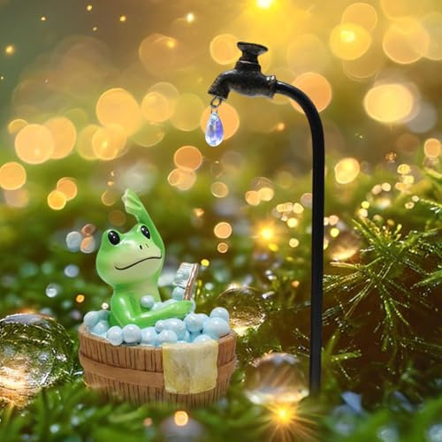 FUFRE Garten Deko Frosch Figuren, Frosch Figur Gartendeko Für Draußen, Harz Frösche Bad Gartenstatuen Für Außen, Gartenteich Frösche Ornament Für Garten Bauernhof Balkon Wohnzimmer Office Deko (A)