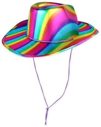 HENBRANDT Single Shiny Rainbow Pride Cowboyhut – Erwachsenenhut im Western-Stil mit Kordel – Festival, Parade, Junggesellenabschied und Junggesellinnenabschied Kostüm Zubehör