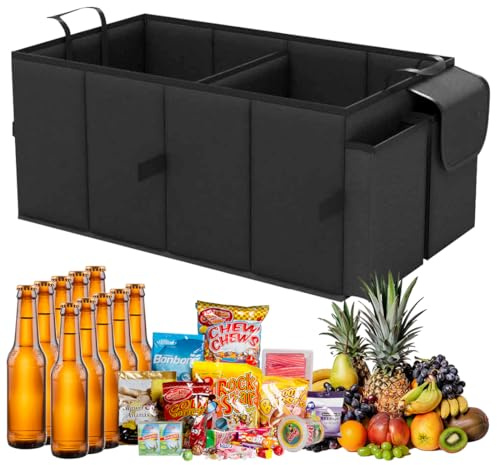 Kofferraum Organizer – Faltbarer Auto Kofferraum Organizer mit 2 Fächern, Stabiler Auto Organizer für SUVs, Schwarzer Kofferraumtasche Verstärkt und Stabil Faltbox, 56 x 33 x 28 cm