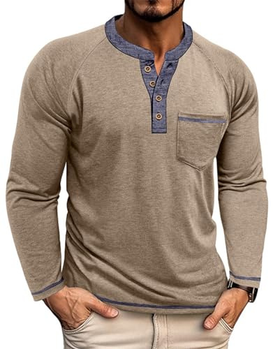 LAOARA Henley Shirt Herren Langarm T Shirt Lässiges Langarm Shirts für Herren mit Knopfleiste