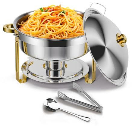 HAAYOT 6.8 Litre 1 Pack Chafing Dish for Buffet, Chafing Dish for Buffet, Round Stainless Steel 6QT Chafing Dishes and Food Warmers with Lids Food Pans & Fuel Holders, Buffet Trays for Parties