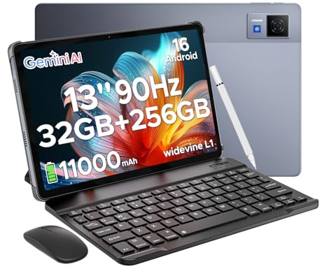 DOOGEE U13 Android 16 Tablet 13 Pollici, 32GB+256GB, 11000mAh Batteria+7,5 mm Telaio, UNISOC T7280 Octa Core, 13MP+5MP, Quattro Altoparlanti/Widevine L1/Face ID/GPS/BT5.0/OTG/FM- Grigio