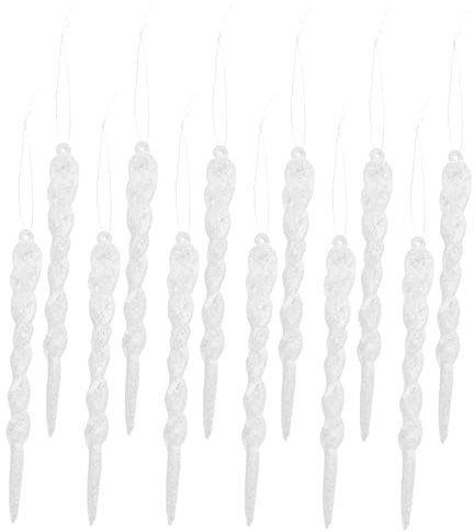 ​​UKCOCO 12 Stück Eiszapfen Ornamente: Weiße Hängende Christbaumschmuck aus Kunststoff - Für Weihnachtsbaum, DIY, und Partydekoration, 13cm​​