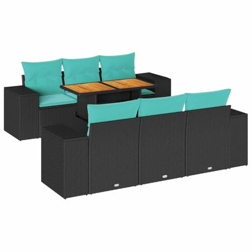vidaXL Soffgrupp för trädgården med dynor 7 delar svart konstrotting, utomhus soffa set, trädgård lounge inställning, trädgård hörn soffa set