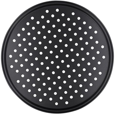 OSALADI Plaque à Pizza Perforée Antiadhésive en Acier au Carbone 32 CM Plat de Cuisson pour Pizza Croustillante Répartiteur de Chaleur Uniforme Plaque de Cuisson Polyvalente pour Four
