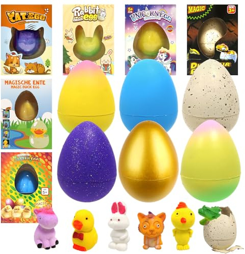 TOGETDREAM 6 Piezas Eclosionando Huevos Arcoíris, Huevo de Juguete para Incubar en Agua, Caja Sorpresa de Eclosión Mágica, Regalos de Pascua para Niños y Niñas, Obsequios para Fiestas