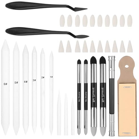 COGVOHY 37 Stück Papierwischer Set mit Mischschwamm Stift und Blending Stumps, Mischen Papierwischer Bleistift für Abwischen, Korrigieren, Kunst, Zeichnen