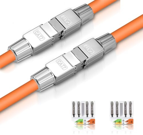 Puiseno 2 Stück Cat 7 Netzwerkkabel Verbinder werkzeuglos, RJ45 Cat7 Verbinder Kupplung Adapter für LAN Verlegekabel, Ethernet Cat Verbinder für Installationskabel, 10 Gbit/s