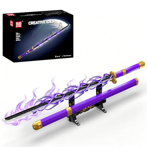 Mould King 10260 Espada Estilo Anime de Bloques de construcción con iluminación LED, Modelo de Sable Luminoso para Adultos, Espada Pirata-samurái de Cosplay con Funda y Base de exhibición