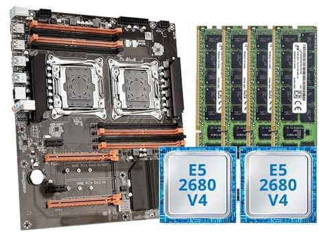 1 pièces X99 Double CPU Jeu de Carte mère Xeon E5 2680 V4 & DDR4 64GB (4 * 16GB) LGA2011-3 M.2 NVME for Serveur Ordinateur hôte(Motherboards)