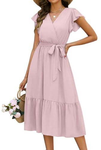 heekpek Robe Longue Femme Ete Chic et Elegant Robes sans Manche à Volants Légèr Fluide Col en V Robe Boheme