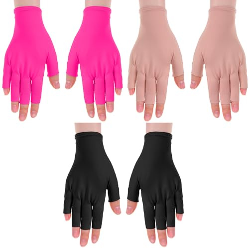 TIESOME 3 pares de guantes de uñas de gel sin dedos con protección UV para manicura en gel y diseño de uñas para las manos, transpirables y elásticos, adecuados para salón o al aire libre