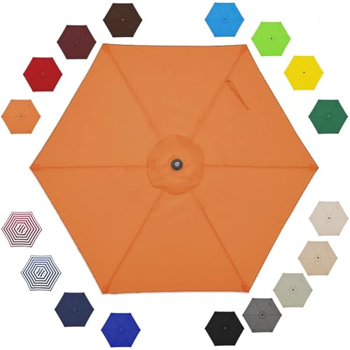 THEGA Toile De Rechange pour Parasol De Terrasse (6,6 Pi / 8,2 Pi / 9 Pi / 9,8 Pi) À 6 Baleines, Housse Supérieure De Rechange pour Parasol De Marché, Toile Épaisse Et Résistante(Orange,8.9ft/2.7m)