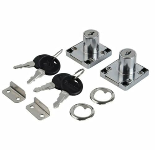 Getdoublerich Cam Lock Set for Cabinets, Drawers, Cupboards and Mailboxes – Stainless Steel Plated Cabinet Locks (40x40 mm, 14–22 mm Mounting Depth), 2-Pack with 4 Keys