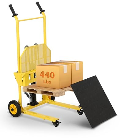 Hydraulic Material Lift, 440lbs Capacity Pallet Truck Dolly, Lift Table, Fork Lift, 36 Max Lift Winch Stacker, Multifunctional Hydraulic Hand Truck with Steel Platform Board, Adjustable Forks