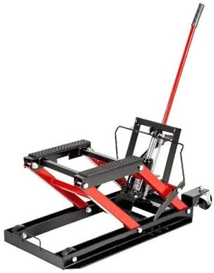 Gato de tijera hidráulico for motocicleta, capacidad de carga de 1500/1700 lb, soporte de elevación portátil ajustable, herramienta de elevación de goma antideslizante(1700LBS Red Black)