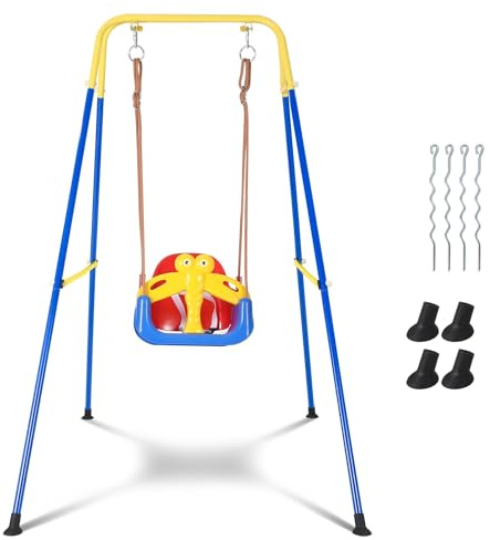 3-in-1 Swing Set for Toddler with Safety Belt, Folding Kids Swing with Metal Frame, Heavy-Duty Kid Swing Set for Indoor and Outdoor,Baby Garden Swing for Baby/Children's Gift