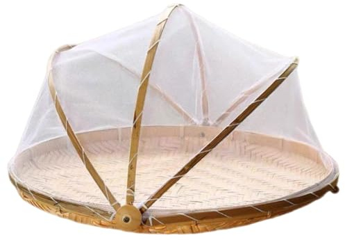 NASSMOSSE Tente Alimentaire, Panier à Fruits en Bambou de 11 Pouces avec Couverture en Gaze en Maille, Filet Alimentaire d'extérieur pour légumes, Fruits, Pain, Desserts et collations