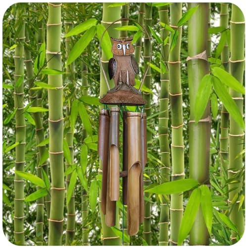 Windspiel Klangspiel Bambus Klang Deko Klangröhren Entspannung Garten Türglocke Kokosnuss Eule Größe Groß