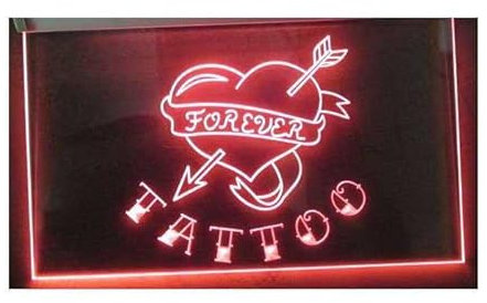 hotrodspirit – vidrio Publicitaire Neon Tattoo corazón rojo Forever tatuaje