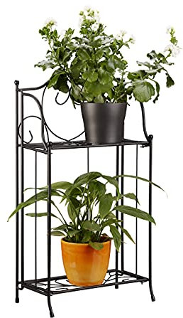 Relaxdays Blumenregal Metall 2-stöckig für Topfpflanzen, Balkon-Deko draußen, stehend HxBxT: 64,5 x 33,5 x 18cm, schwarz