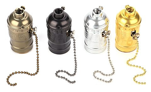 Fdit Aluminum Vintage Light Socket Pull Chain Desk Table Lamp Lighting Holder Screw Base Switch Zipper Valve Head(Bronze)