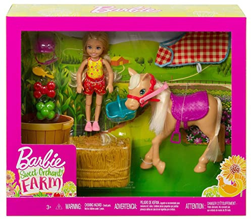 Barbie Famille Mini-Poupée Chelsea et Son Poney à La Ferme, Botte de Paille et Accessoires, Jouet pour Enfant, GFF50