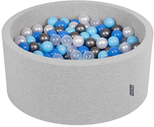 KiddyMoon OK40D-198 Bällebad 90X40cm/300 Bälle ∅ 7Cm Bällepool Mit Bunten Bällen Für Babys Kinder Rund, Hellgrau:Perle/Blau/Baby Blau/Transparent/Silbern