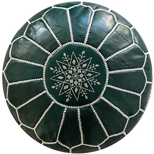 Poufs & Pillows: Premium Handgjord Läderpuff – Handgjord, Levererad Fylld – Ottoman, Fotpall, Golvkudde (Grön)