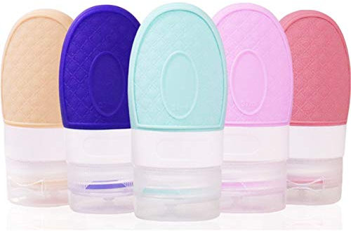 Ulalaza 5 pcs Silicone Voyage Bouteille Set 60 ml Rechargeable Étanche Contenant De Voyage Conteneurs pour Shampooing Lotion Liquide