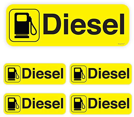 Lote de 5 pegatinas autoadhesivas para tapa de combustible diésel (64 x 22 mm), resistentes al agua, para coche, camión Sara Prints®