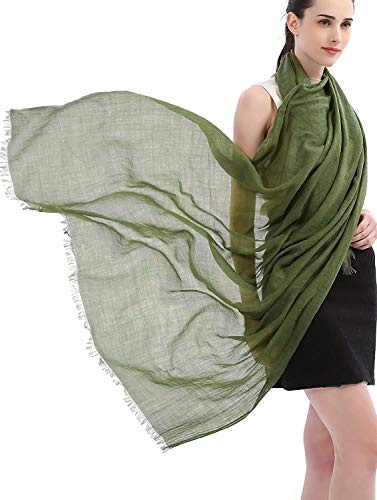Longwu Cotton Linen Solid Scarf Wrap Shawls for Women Ladies Men(100cmx190cm) Super Large Size-For All Seasons-Great Christmas Presents-Amry Green