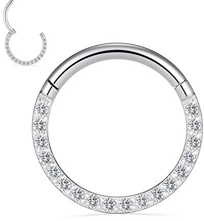 Hengkaixuan G23 Titan Septum Ring Conch Schmuck 18G 16G 14G Nase Hoop Tragus Clicker Creolen Helix Lip Lobe Piercing 6mm 8mm 10mm 12mm Mit CZ Opal