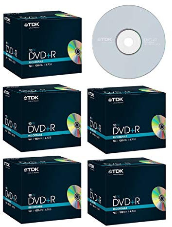 TDK DVD+R 4.7GB 16x Speed 120min Blank Discs - Jewel Cased - Pack of 50