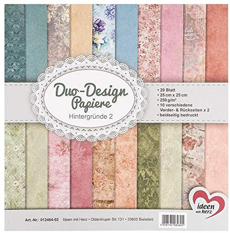 Ideen mit Herz Duo-Design-Papiere | Block mit 20 Blatt Bastelpapier | 25 x 25 cm | 250g/m² | beidseitig bedruckt | Designpapier, Motivpapier | ideal für Scrapbooking, Basteln (Hintergründe 02)