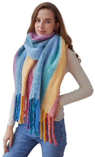 DiaryLook Plaid Warm Blanket Scarf for Winter, Long Ladies Scarves Check Soft, Wool Tartan Shawl Wraps for Women