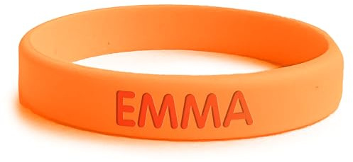 bienpegado Pulsera personalizada SOS para niños de silicona, ideal para salidas y paseos. En varios tamaños y colores. Resistente al agua y duradera. (Naranja)