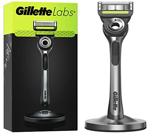GilletteLabs Men's Razor + 1 Razor Blade Refill, with Exfoliating Bar, Includes Premium Magnetic Stand