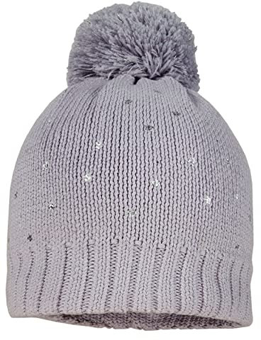 Maximo Graue BW Strickmütze, doppelt gelegt mit Glitter Punkten & Bommel 907800