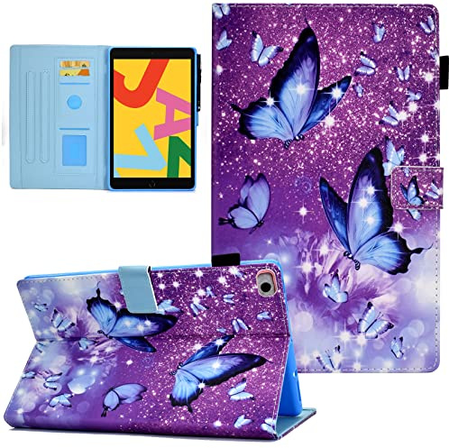 AUSMIX Hülle für iPad 9/8/7 (10,2 Zoll, Modell 2021/2020/2019, 9./8./7. Generation), iPad Air 3 Hülle 2019, PU Leder Schutzhülle mit Stand & Auto Schlafen/Wachen für iPad 10,2 Zoll, Lila Schmetterling