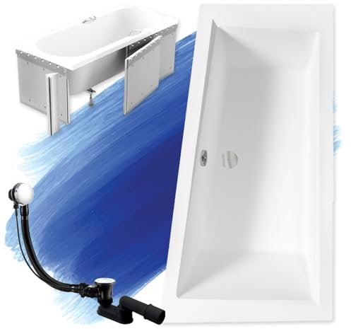 BADLAND Badewanne Original Weiß Acryl Wanne Eckbadewanne INTIMA SLIM 160x90 Rechts KOMPLETTSET SET mit Premium Styroporverkleidung + Füßen und Exklusive Chrom Automatik Ablaufgarnitur Made in EU 4in1