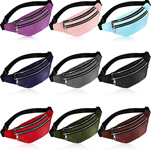 Amylove 9 Pcs Fanny Pack Bulk for Women Men with Adjustable Strap Waterproof Waist Packs for Travel Hiking Cycling Running Outdoor Sports (Colorful,Cute Style)