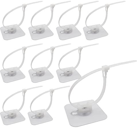 WYAN Autoadesivo Clip Cavo-10 Pezzi Morsetti per cavi regolabili,Morsetti per tubi,Supporto Fermacavo Autoadesivo,per la Gestione dei Cavi a Casa e in Ufficio
