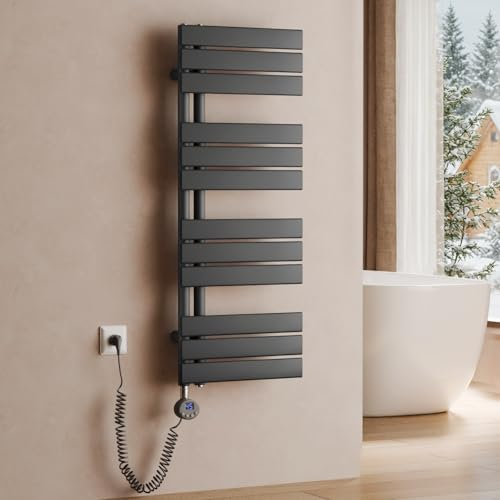 S'AFIELINA Scaldasalviette Elettrico con Termostato Antracite 1041x400mm 400 Watt Radiatore per Asciugamani con Resistenza Elettrica Timer Termoarredo per Bagno Pannello Laterale