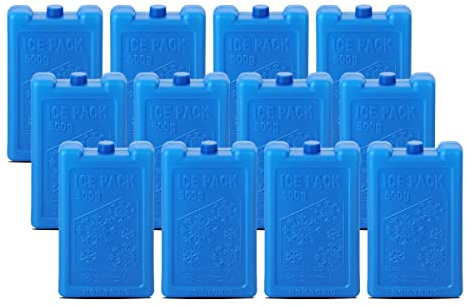 JUANIO Lot 12 Blocs accumulateur de Froid,éléments de Refroidissement pour glacière,Sac Isotherme 500 ML-Longueur 9.5 x Profondeur 4 x Hauteur 18 cm