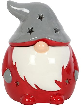 Gonk Duftlampe aus Keramik, handgefertigt, Rot und Grau, Teelichthalter – Gonk Candle – Salz-Kerzenhalter – Rader Porzellan Grau Gonk Decor – personalisierter Teelichthalter