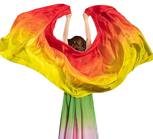 Fituenly Echter Seidenbauch Tanz Schleier Seidenschal Graduale Farben Streamer Bauch Tanz Schleier Bunte Seidenflaggentanz Für Das Üben