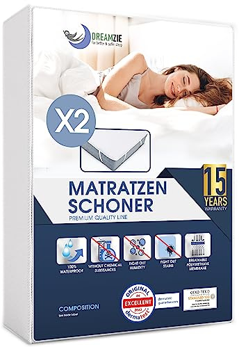 Dreamzie - Matratzenschoner 160x200 2er Set - Wasserdicht - Baumwolle | Oeko-Tex zertifiziert · Mit 4 Eckgummis · Waschbare Matratzenauflage · Inkontinenzunterlage · Matratzenschutz Anti-milben